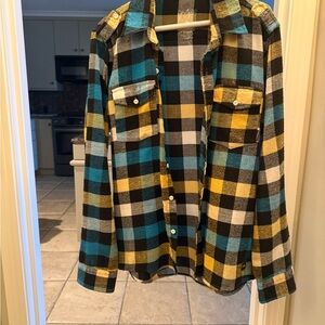 Plaid Flannel Shirt in Blue, Yellow, and Black